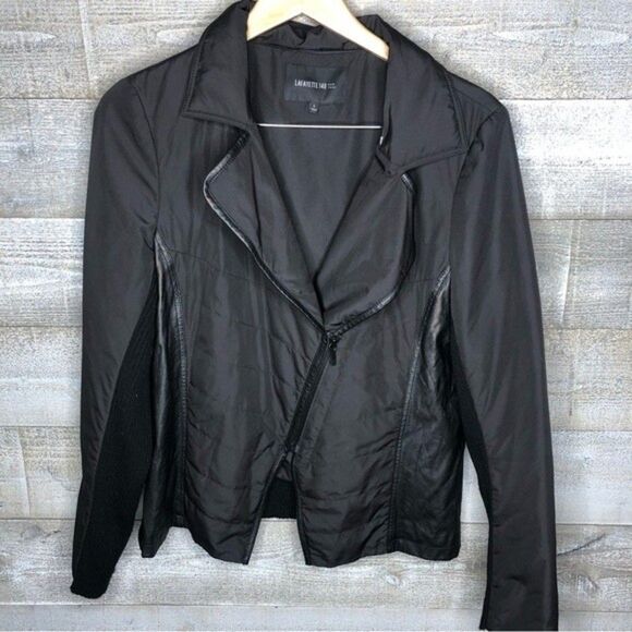 Lafayette 148 large black 100% wool exterior side zipper moto jacket - Picture 1 of 4